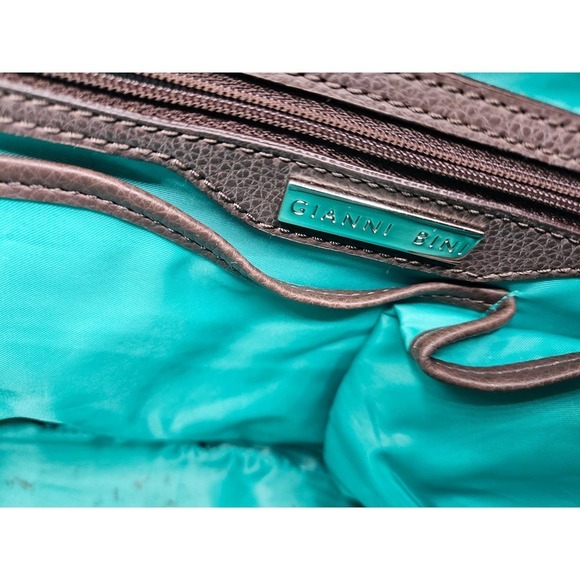 Gianni Bini Womens Zip Top Orange‎ Solid Leather Shoulder Handbag Jewel Strap - Picture 13 of 14